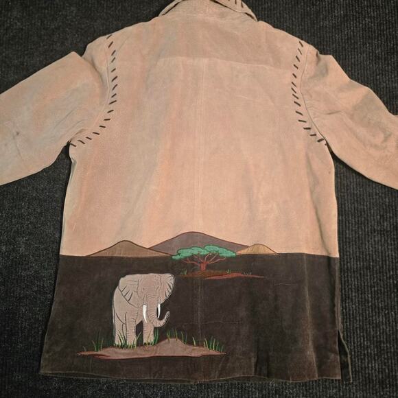 Tan and brown 100% leather jacket with embroidered animals - Picture 4 of 6